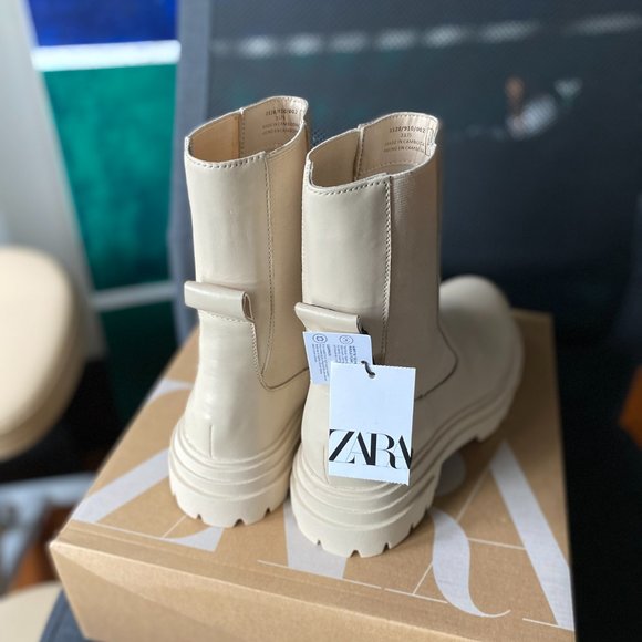 NEW Zara boots; true soft leather beige EUR 39/US 8 - Picture 4 of 5